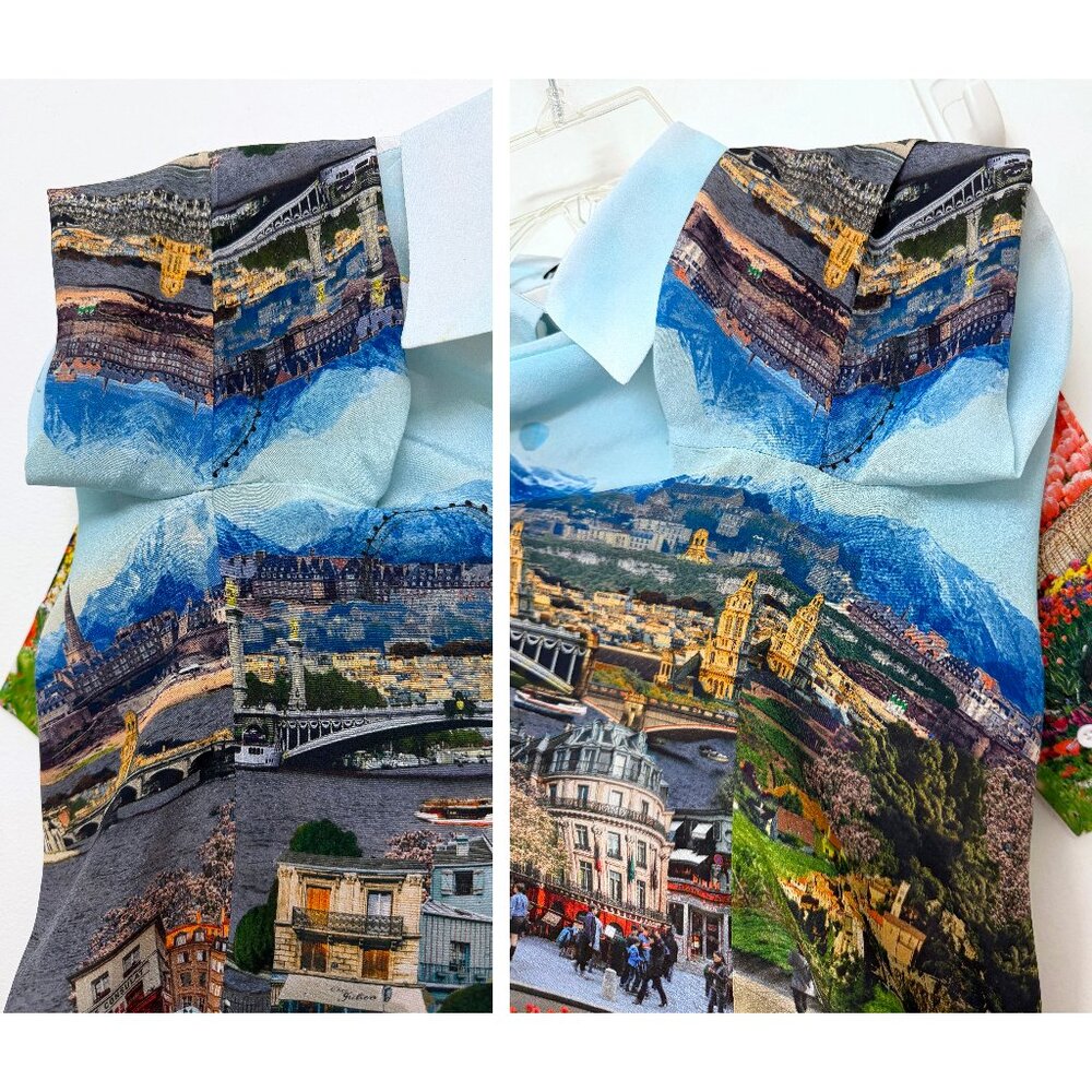 Alice + Olivia Willa Eiffel Tower Emily in Paris Shirt Blouse Silk Floral XS - Picture 15 of 16